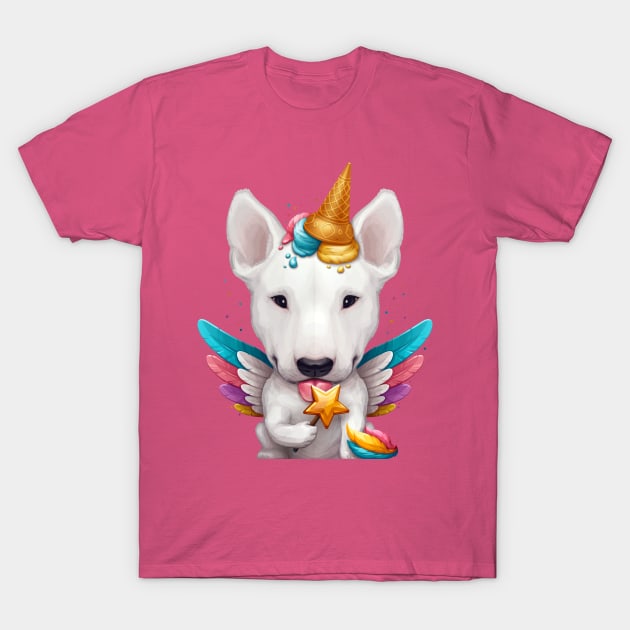 White English Bull Terrier Ice Cream Cone Unicorn T-Shirt by stonemask